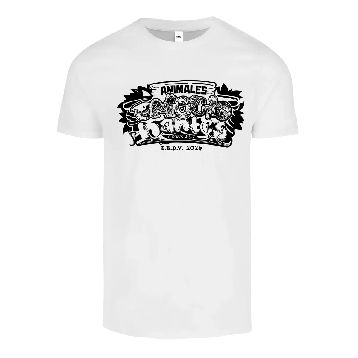 Playera Cuello Redondo — Blanco — Negro