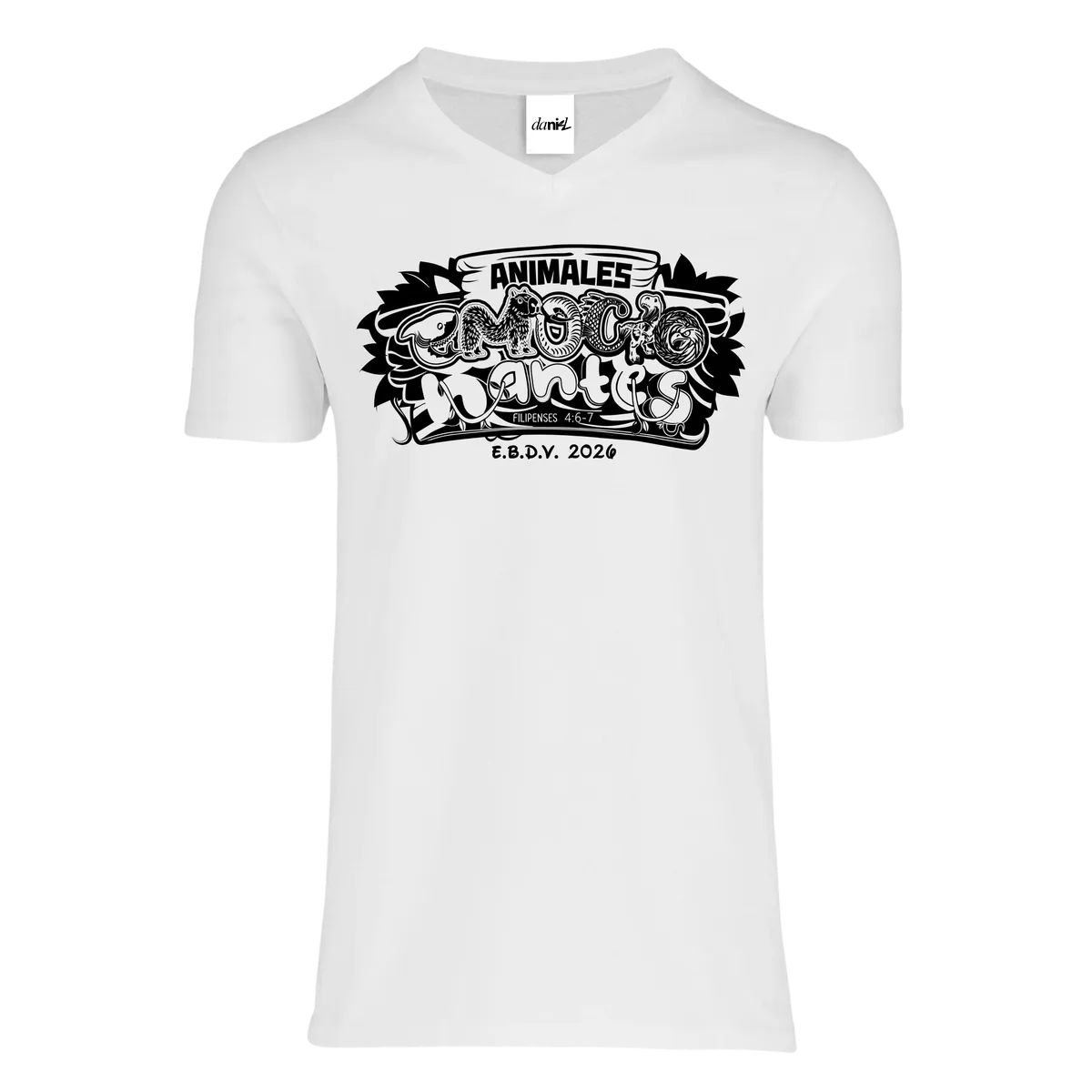 Playera Cuello V — Blanco — Negro