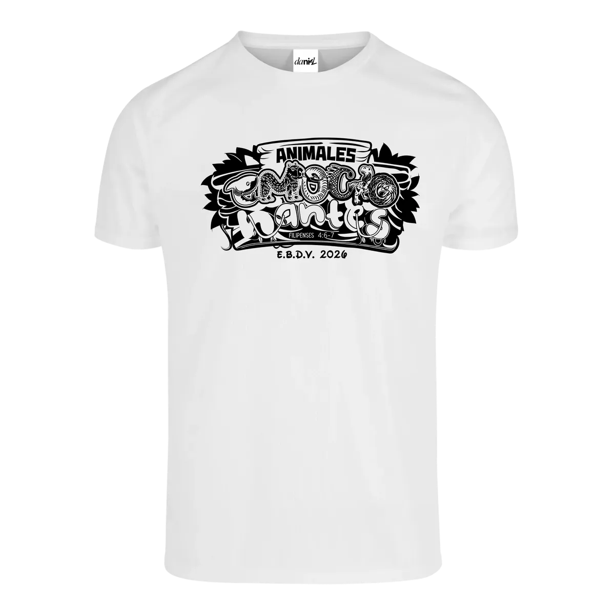 Playera Cuello Redondo — Blanco — Negro