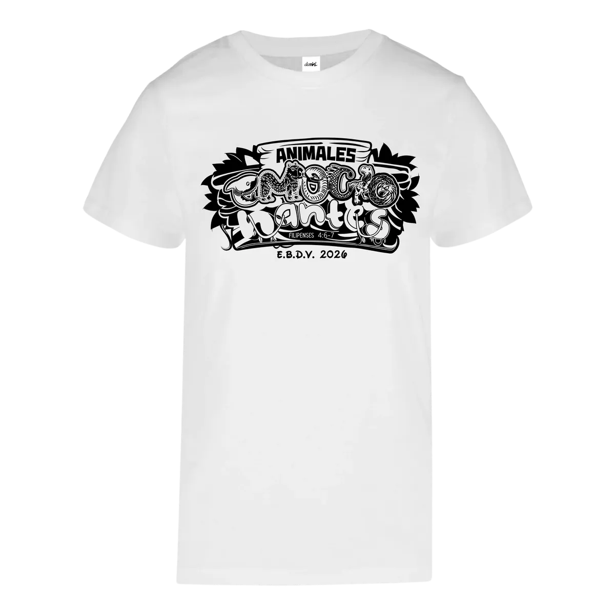 Playera Cuello Redondo — Blanco — Negro