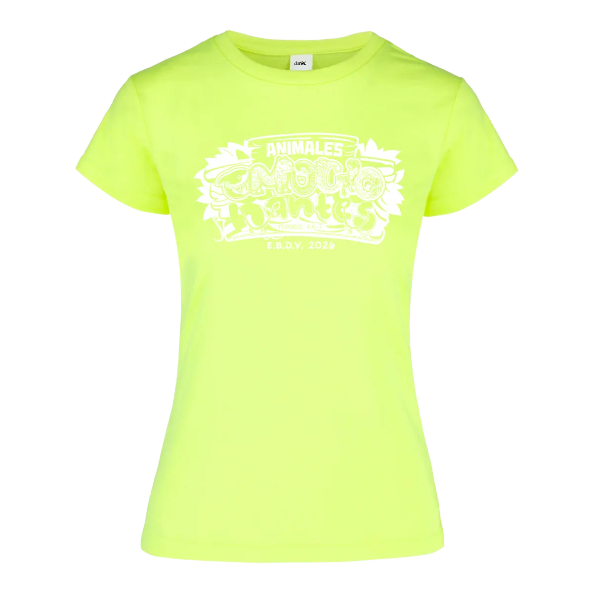 Playera Cuello Redondo con Silueta Jaspe y Neón — Amarillo Neón — Blanco
