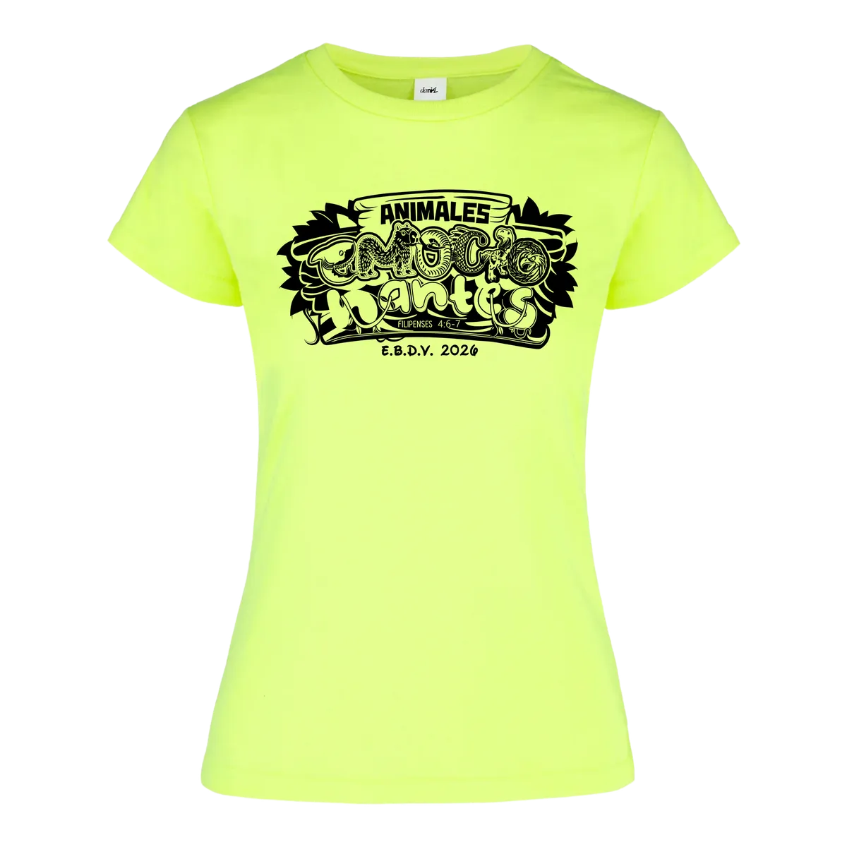 Playera Cuello Redondo con Silueta Jaspe y Neón — Amarillo Neón — Negro