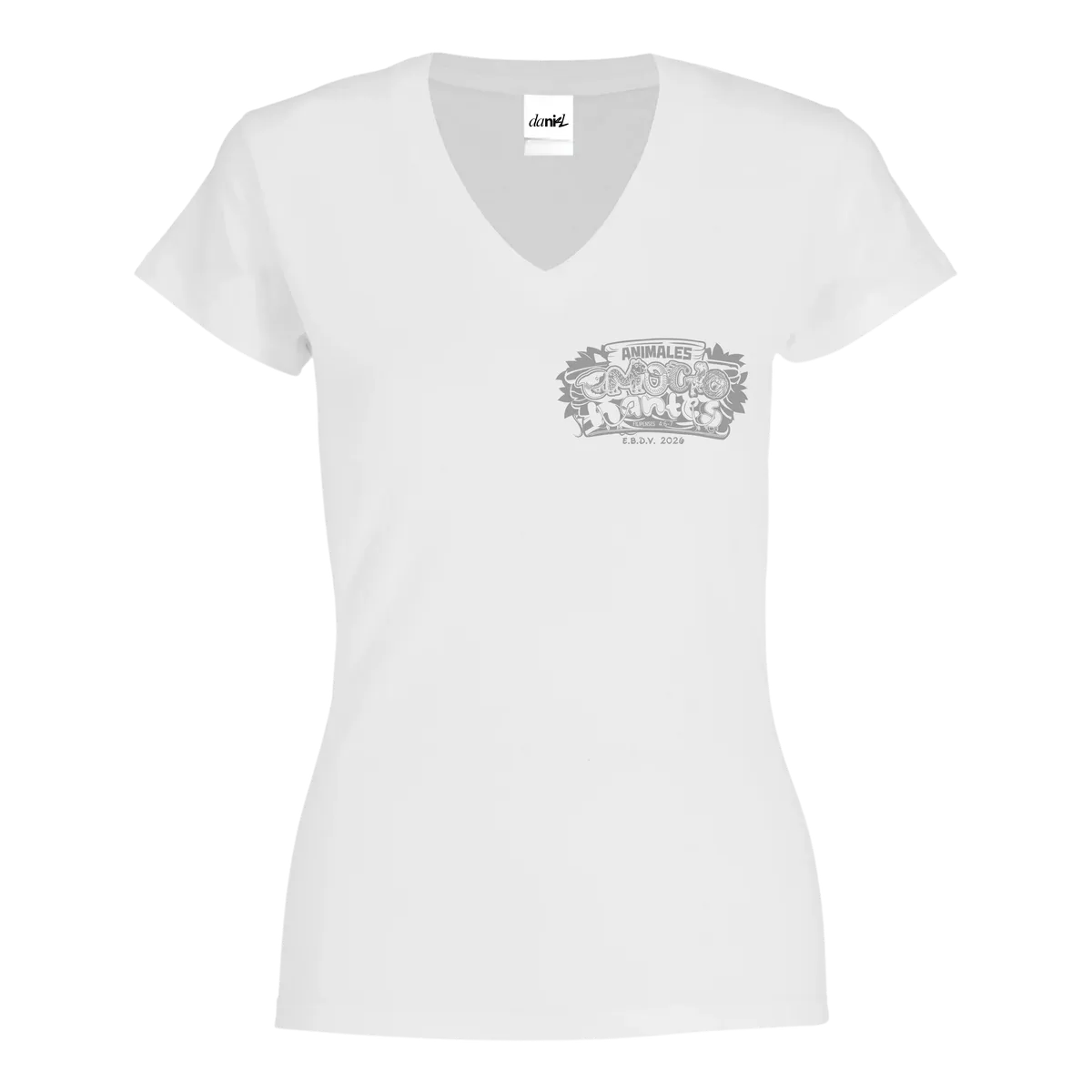 Playera Cuello V con Silueta — Blanco — Blanco