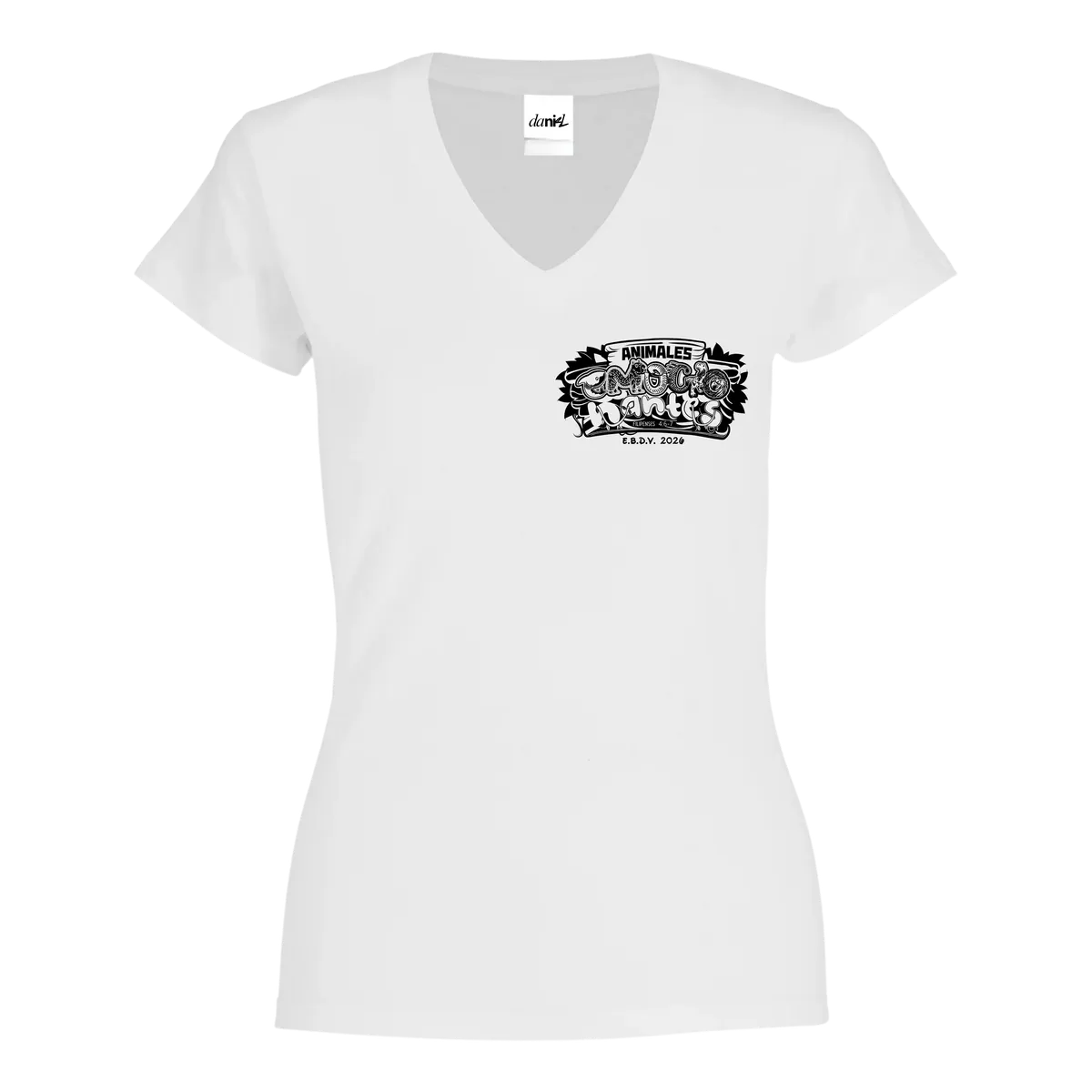 Playera Cuello V con Silueta — Blanco — Negro