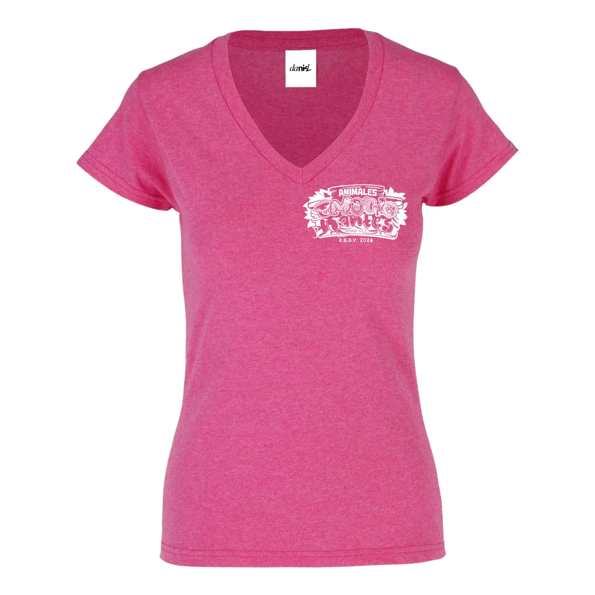 Playera Cuello V con Silueta Jaspe — Fucsia Jaspe — Blanco