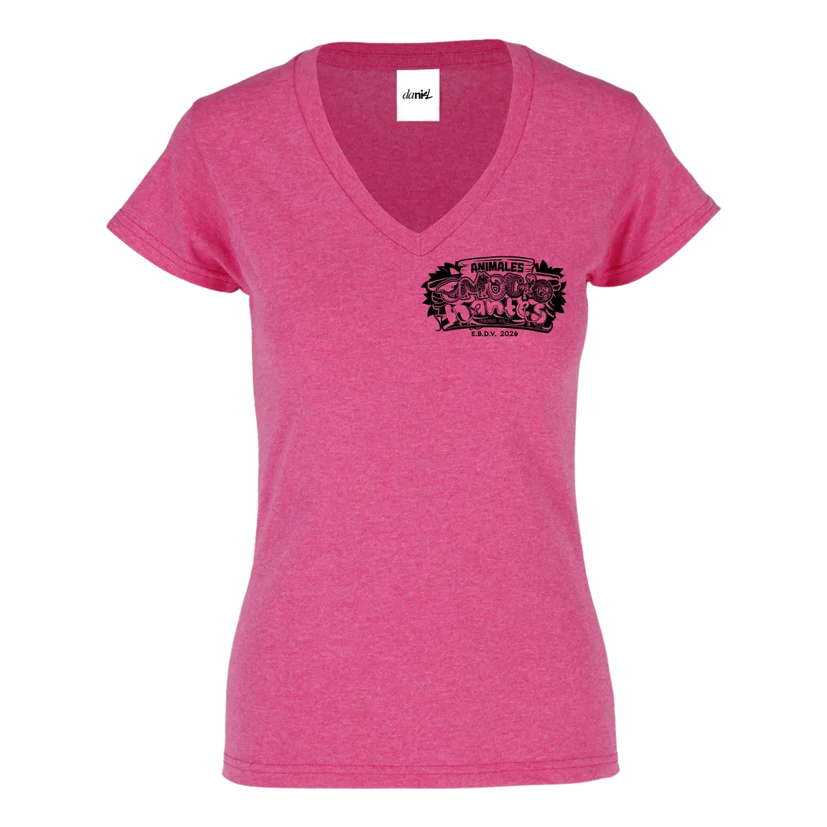 Playera Cuello V con Silueta Jaspe — Fucsia Jaspe — Negro