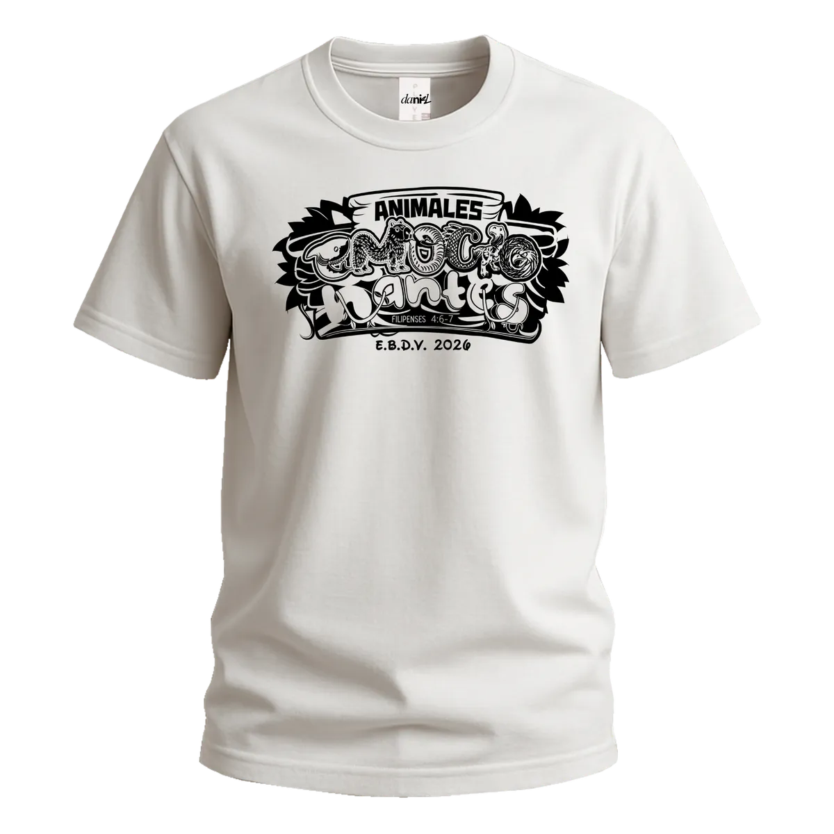 Playera Cuello Redondo — Blanco — Negro
