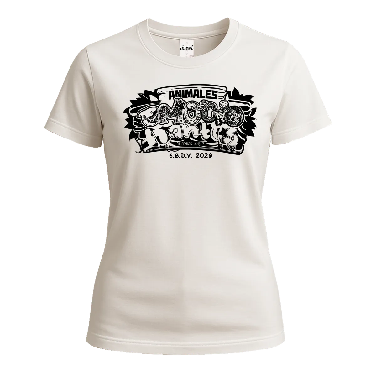 Playera Cuello Redondo — Blanco — Negro