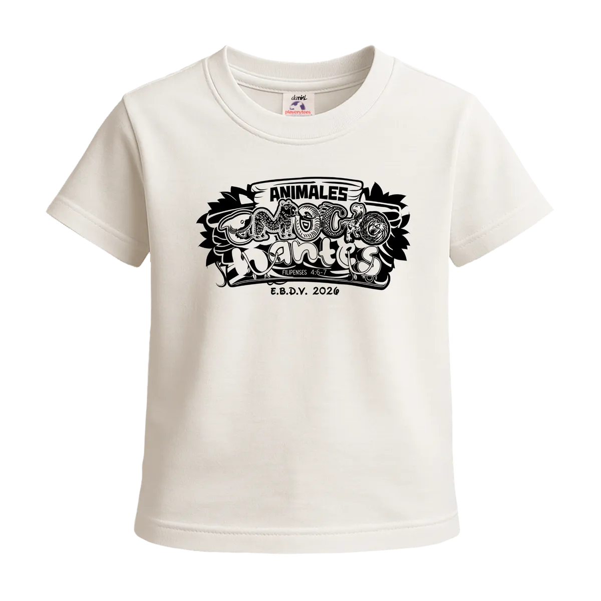 Playera Cuello Redondo — Blanco — Negro